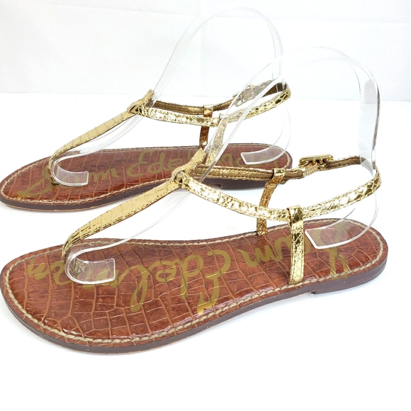 Sam Edelman Gold Snake Embossed Thong Sandal 7.5 - Picture 2 of 9